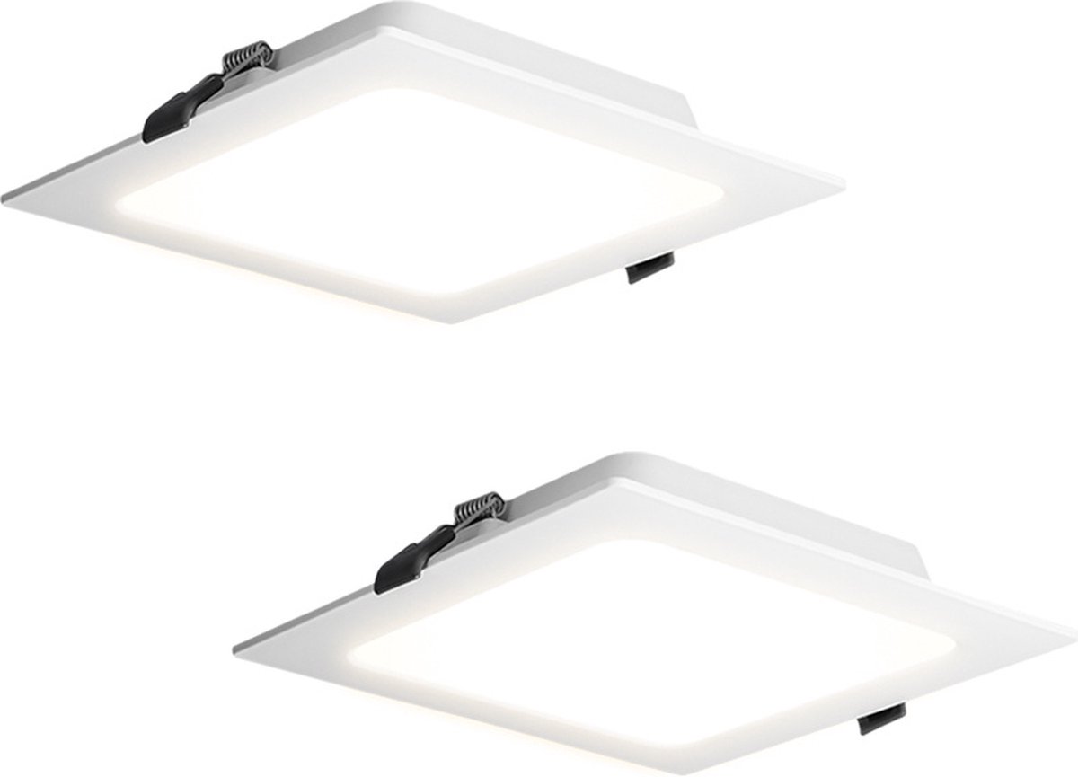 HOFTRONIC - 2-Pack Virginia inbouwspots - 9W - 820 lumen - Extra plat - 4000K neutraal - Wit - Vierkant - 145x145cm