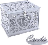Bruiloft cadeaubontenbox, cadeaubonnen, vintage, grote houten kaartenbox, kaarten, geldbox, brievenbus met slot, voor bruiloft, verjaardag (Mrs & Mrs, zilver)