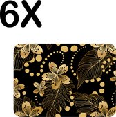 BWK Luxe Placemat - Gouden Chinese Bloemen op Zwarte Achtergrond - Set van 6 Placemats - 40x30 cm - 2 mm dik Vinyl - Anti Slip - Afneembaar