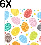 BWK Luxe Placemat - Vrolijke Gekleurde Paas Eieren - Set van 6 Placemats - 50x50 cm - 2 mm dik Vinyl - Anti Slip - Afneembaar
