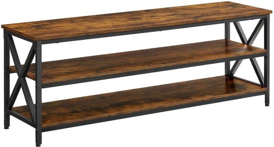 TV plank, TV meubel, lowboard voor TV's tot 65 inch, TV tafel met open vakken, X vormige stijlen, industrieel ontwerp, vintage bruin en zwart
