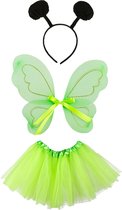 Vlinder verkleed set - vleugels/rokje/diadeem - groen - kinderen - carnaval verkleed accessoires
