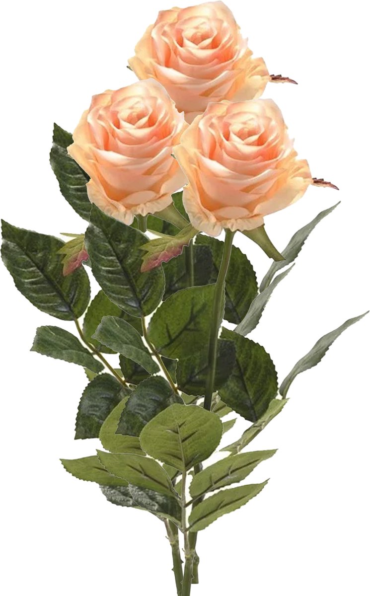 Emerald Kunstbloem roos Simone - 3x - zalm kleurig - 73 cm - decoratie bloemen Zalmroze