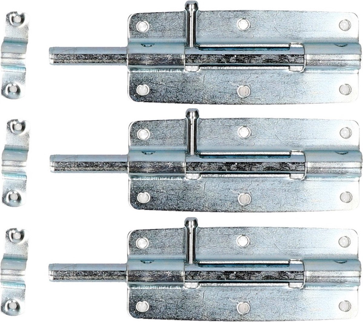 Deltafix schuifslot/plaatgrendel - 3x - 12 x 5cm - verzinkt staal - deur - schutting - hek - schuttingslot - vergrendeling poort