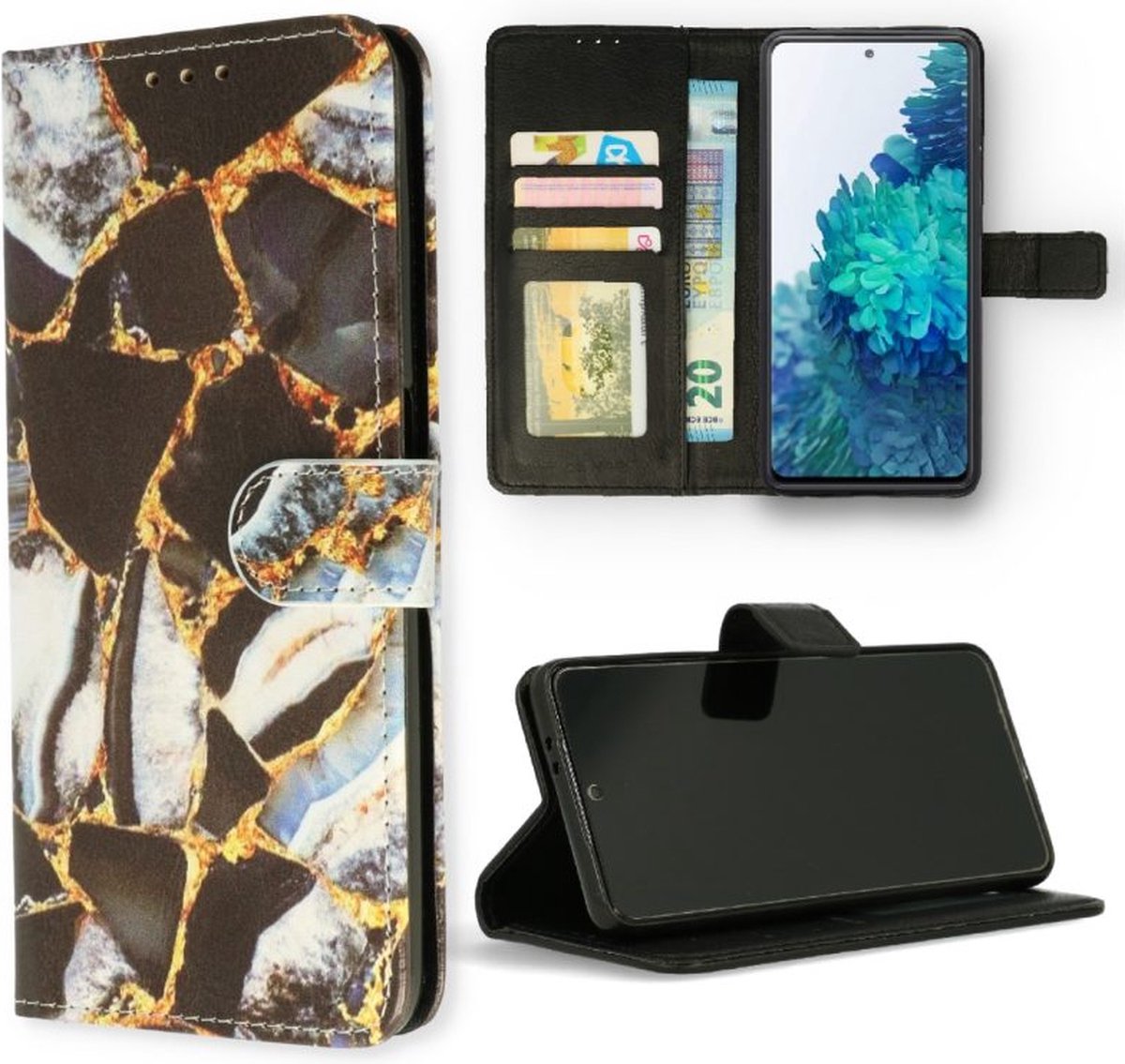 Cityhoesje-Bookcase Geschikt voor Samsung Galaxy A24 – Marmer Zwart