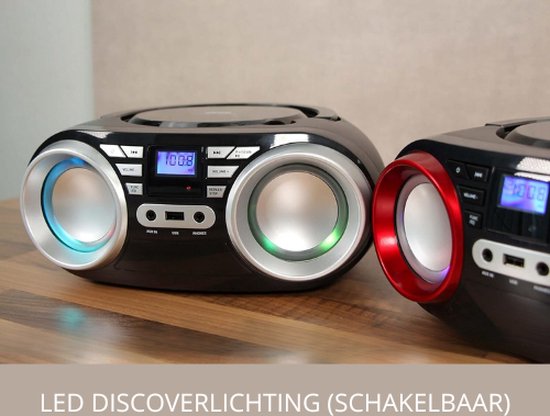 Draagbare CD-speler Boombox met Bluetooth, FM-radio, USB Draagbare CD-speler Boombox met Bluetooth, FM-radio, USB