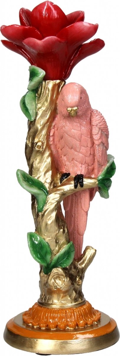 Kandelaar - Roze Papegaai - Hoogte 26 cm - Multi kleuren - Cadeau - Trend - Binnen - Luxe.