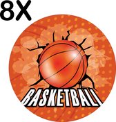BWK Luxe Ronde Placemat - Basketball Door de Muur - Oranje - Set van 8 Placemats - 40x40 cm - 2 mm dik Vinyl - Anti Slip - Afneembaar