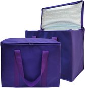 Set van 2 grote geïsoleerde koeltassen, herbruikbare boodschappentassen met ritssluiting, houdt voedsel warm of koud, 15,7" B x 13" H x 8,5" D (paarse kleur)