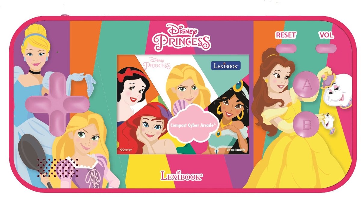 Disney prinses Compact Cyber Arcade® Pocket Gaming Console met kleuren LCD 2.5'' en 150 spelletjes waarvan 10 uit het de Princesses universum