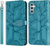 Geschikt voor Samsung Galaxy A55 5G - PU-lederen Klaphoes - Portemonnee Case Cover met Kaartenvakjes - Standfunctie - Book Case Hoesje - Blauw