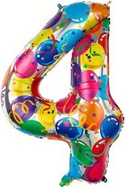 Folieballon Cijfer 4 Jaar Verjaardag Versiering Cijferballon Feest Decoratie Helium Ballonnen Folie Gekleurd - Xl
