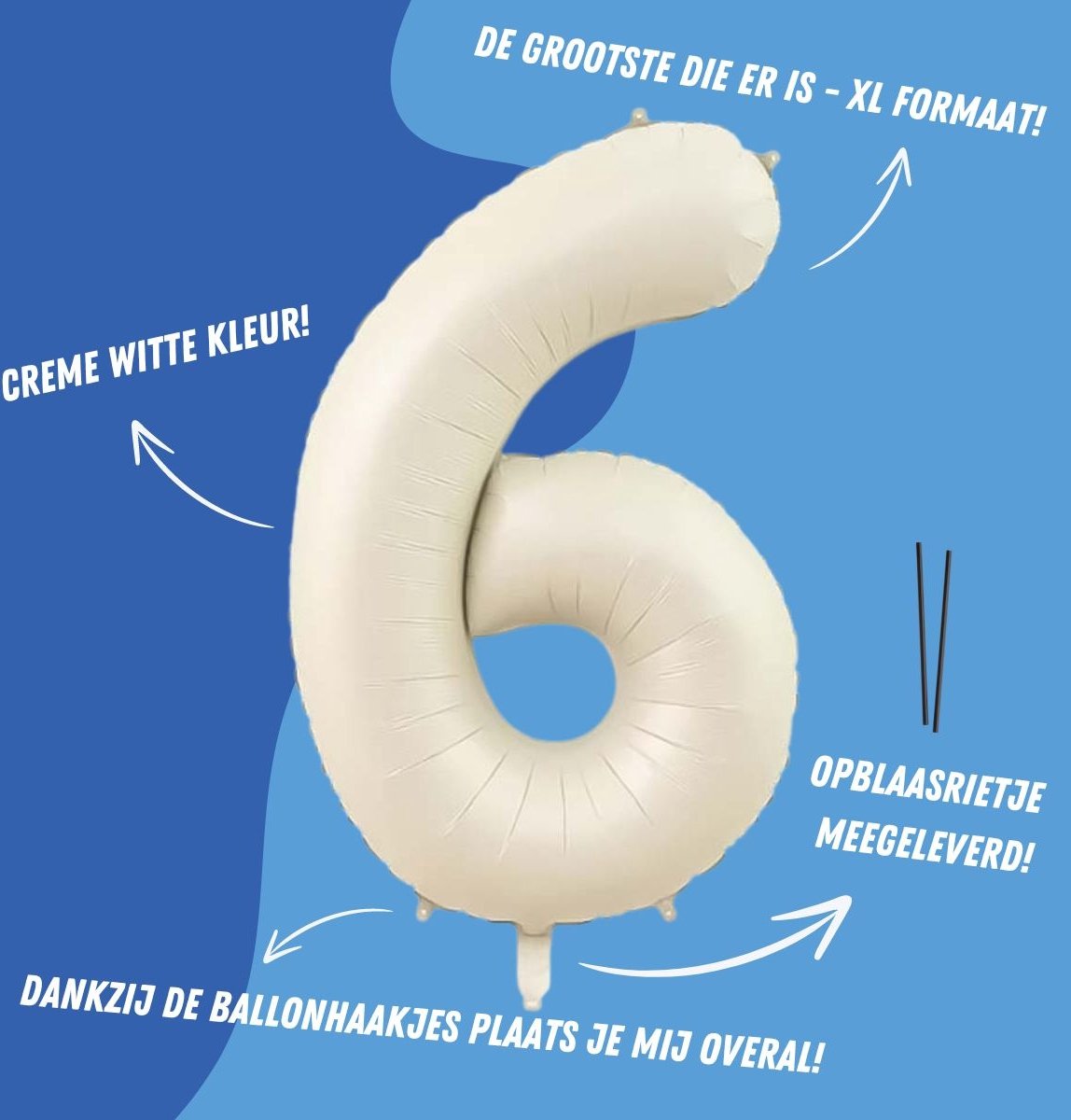 Folieballon Cijfer 6 Jaar Verjaardag Versiering Cijferballon Feest Decoratie Helium Ballonnen Folie Nude Wit - Xl — afbeelding 2