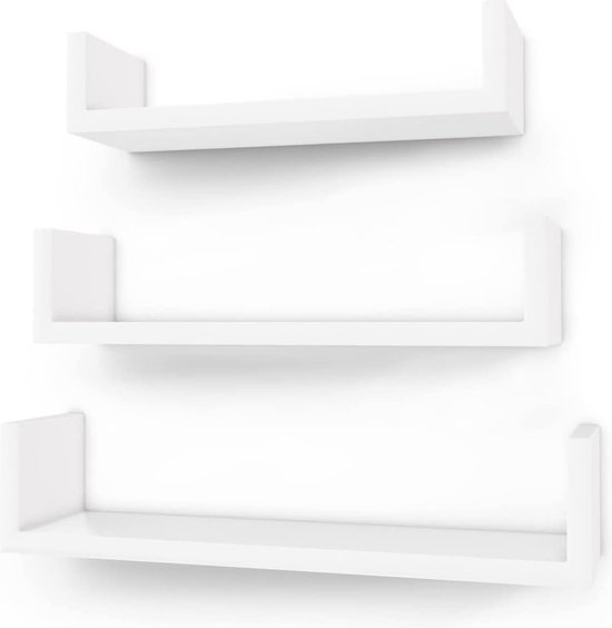 Set van 3 wandplanken U-vormige zwevende planken Creative Lounge Cube-planken van MDF (Medium Density Fibreboard)