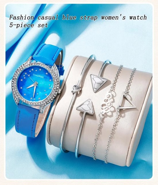 Horlogeset voor dames blauw - geschenkdoos - cadeau set met horloge - ketting - armband - oorbellen- valentijn cadeautje voor haar - moederdag cadeau- kerstcadeau - sinterklaascadeau Geschenk - Fashion - Elegant - Dames - Vrouw