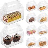 Belle Vous 10 doorzichtige taartdozen - 16 x 9 x 9 cm - Herbruikbare cakebox - Met handvatten en taart onderlegger - Voor cupcakes en taarten