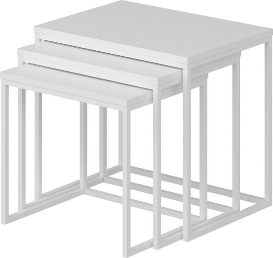 Woody Fashion Nesting Table Set - 3-Delig | Melamine Gecoat | Metalen Frame | Wit