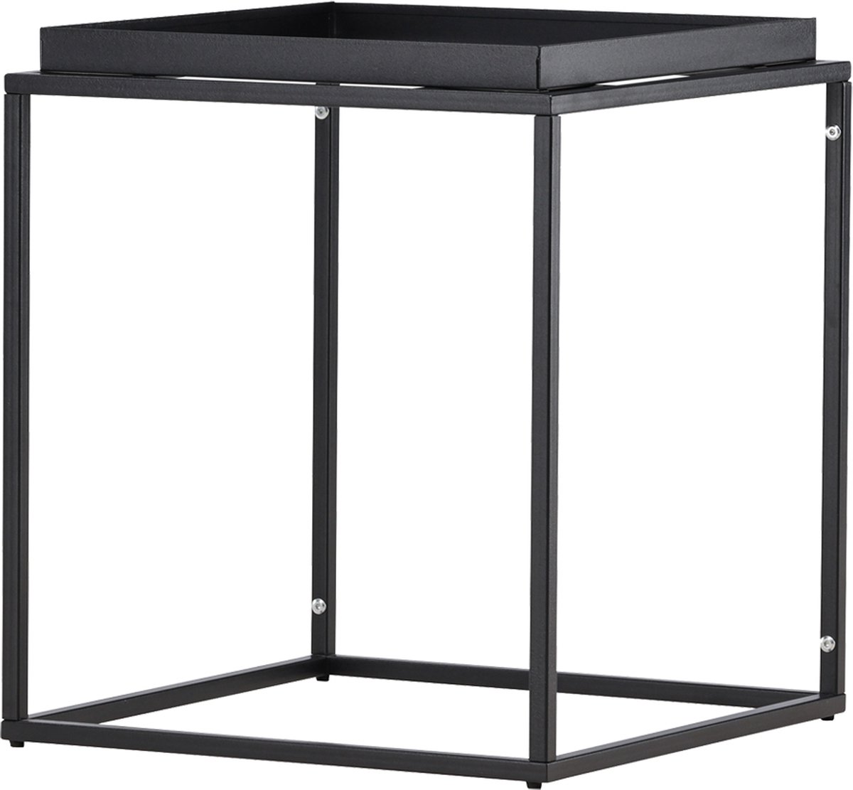 Nest living Ferre Bijzettafel Zwart - Metaal - V ierkant - Tafel Industrieel - Opstaande Rand - Modern - Zwart - 45 x 45 x 51 cm