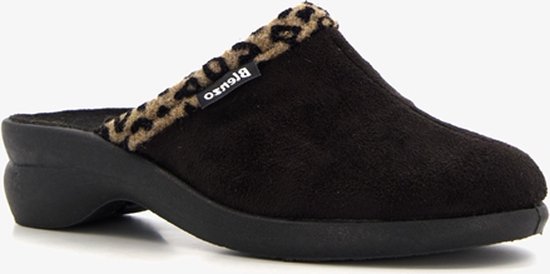 Blenzo dames pantoffels zwart met luipaard detail - Sloffen