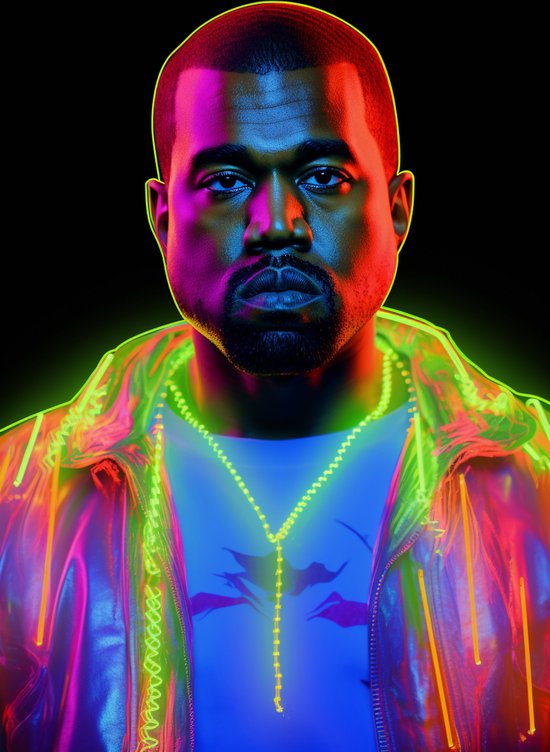Kanye West Poster | Neon Kanye | Ye Poster | Rap Poster | Muziekposter | Abstract Portret | Neonposter | 61x91cm | Wanddecoratie | Muurposter | BY | Geschikt om in te lijsten