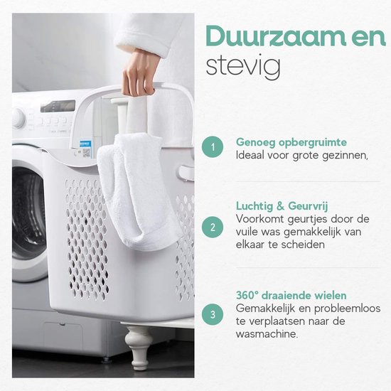 Sens Design Wassorteerder – Wasmand met 3 vakken - op wieltjes