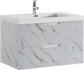 Set de meubles de salle de bain Badplaats Thermis 80cm - Wit avec Look marbre - Meuble de salle de bain avec lavabo