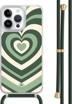 Casimoda® hoesje met groen koord - Geschikt voor iPhone 14 Pro Max - Hart Swirl Groen - Afneembaar koord - TPU/polycarbonaat - Multi