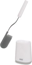 Toiletborstel van siliconen met slanke handgreep, flexibel, druppelvrij, verstoppingsvrije kop, grijs/wit
