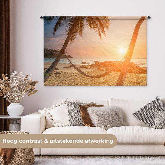 Tenture murale - Tissu mural - Été - Coucher de soleil - Hamac - 150x100 cm - Tapisserie