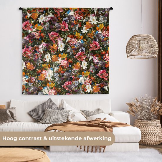 Tapisserie - Tapisserie - Fleurs - Papillon - Design - Art - Abstrait - Peinture - Maîtres anciens - 150x150 cm - Tapisserie