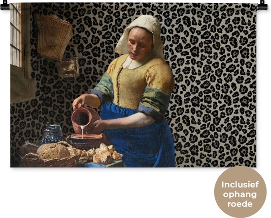 Wandkleed - Wanddoek - Melkmeisje - Kunst - Panterprint - Vermeer - Schilderij - Oude meesters - 90x60 cm - Wandtapijt