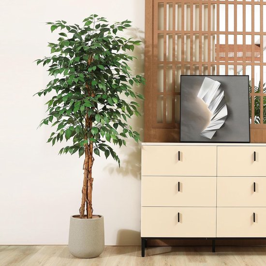 Kunstpflanze Ficus Benjamini – Künstlicher Baum 4FT (120cm) Für Wohnzimmer, Büro & Garten | Realistisch, UV-beständig, Im Topf