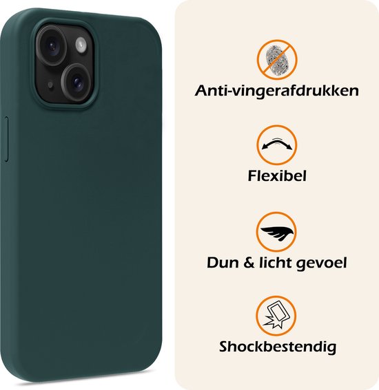 Coque pour iPhone 15 Plus Coque en Siliconen avec 2 films de protection d'écran – Coque pour iPhone 15 Plus Cover Back Case – Vert foncé