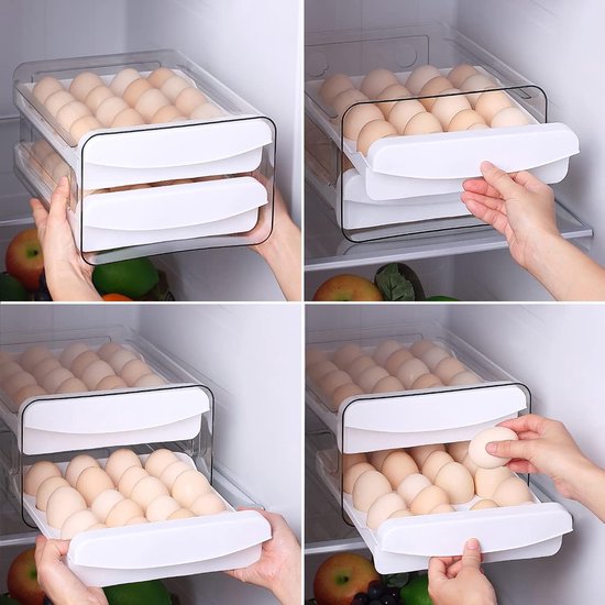 AMACOAM Eierhouder Opslag Eier Opbergdoos Transparant Zwart Eierdoos voor Koelkast Keuken Plastic Eierhouder Dienbladen met Deksel Stapelbare Antislip Eieren Drager Container voor 16 Eieren