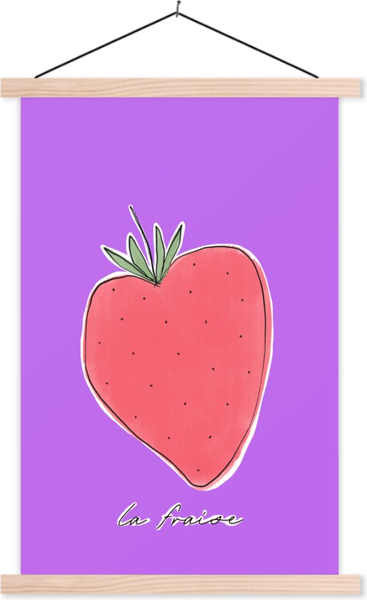 Porte-affiche avec affiche - Affiche scolaire - Fraise - Fruit - Citations - 60x90 cm - Lattes vierges