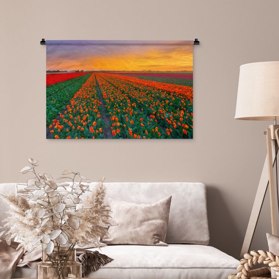 Tapisserie murale Paysages Pays- Nederland - Champs de tulipes en Holland méridionale Tapisserie murale coton 90x60 cm - Tapisserie murale avec photo