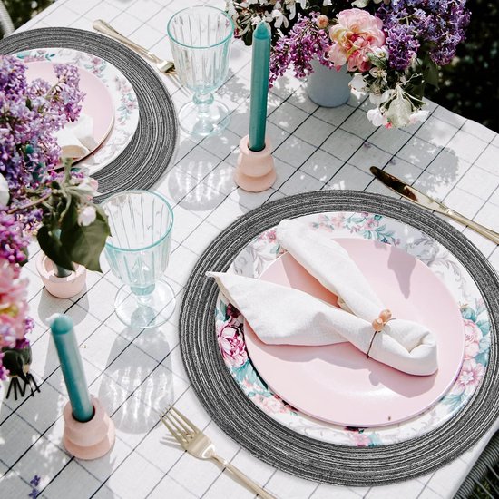 Geweven ronde placemats met 8,38 cm katoenen placemats en 11 cm onderzetters, hittebestendige wasbare placemats voor keuken en eettafel (rood