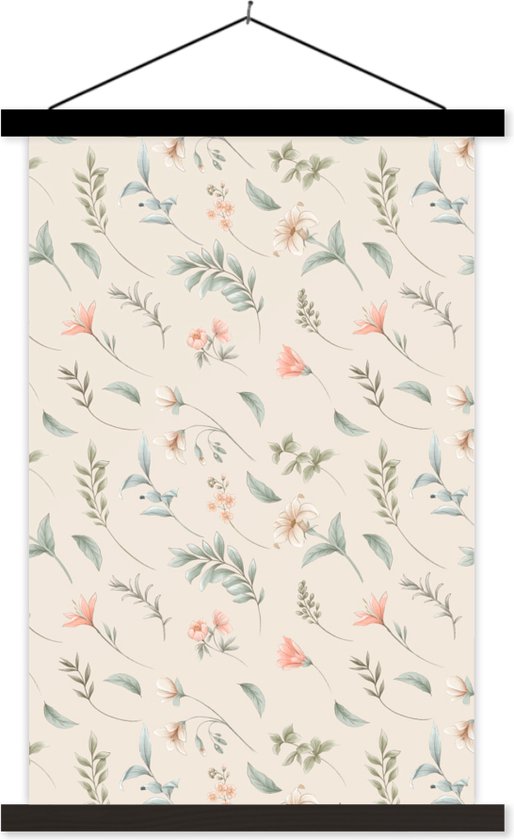 Porte-affiche avec affiche - Affiche scolaire - Fleurs - Pastel - Plantes - 40x60 cm - Lattes noires
