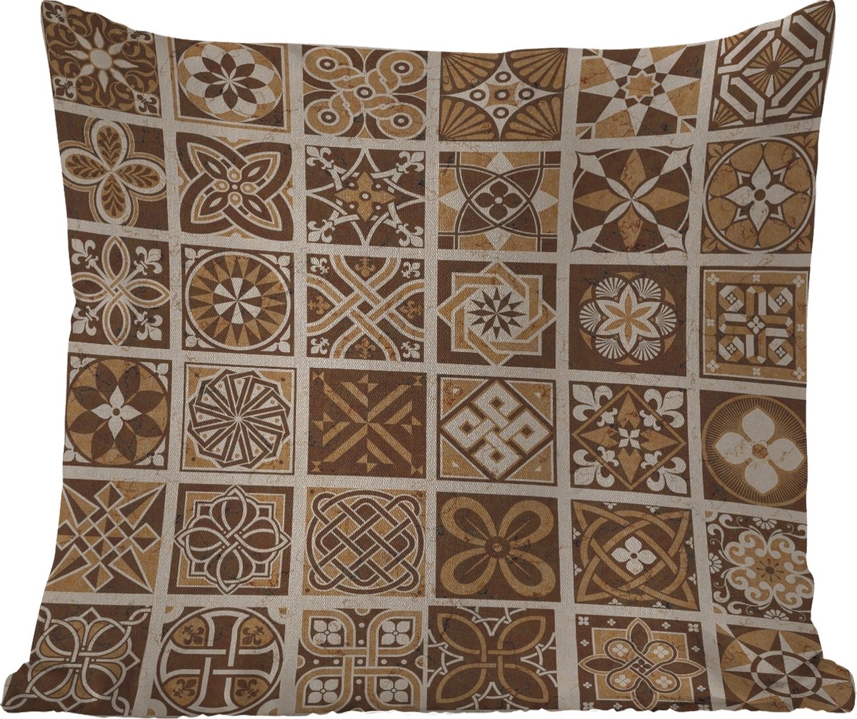 Buitenkussen Weerbestendig - Design - Bloemen - Bruin - Natuur - Vintage - 50x50 cm