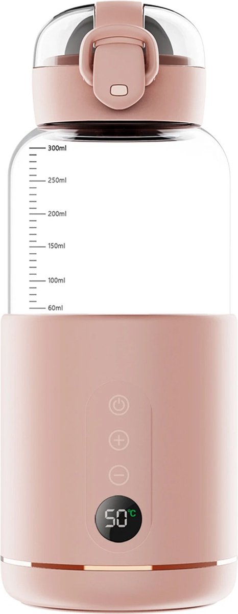Goedkoopste Flessenwarmer - Draagbare Baby Flesverwarmer Onderweg - Opgewarmd Binnen 8 Minuten - Roze - 300ML - 37 tot 55 ℃ - USB-C - Draadloos