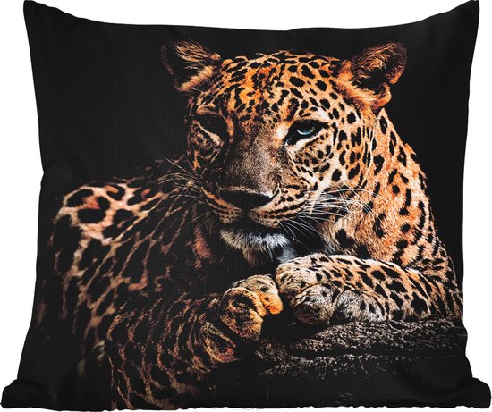 Tuinkussen - Wilde dieren - Panter - Portret - Zwart - Dieren - 40x40 cm - Weerbestendig