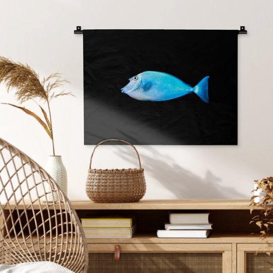 Tapisserie Animaux sur fond noir - Poisson-licorne Bluespine sur fond noir Tapisserie en coton 60x45 cm - Tapisserie avec photo