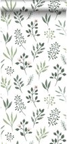 Walls4You behangpapier veldbloemen groen en wit - 935320 - 0,53 x 10,05 m