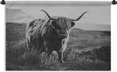 Wandkleed - Wanddoek - Schotse hooglander - Natuur - Koeien - Dieren - Zwart wit - 120x80 cm - Wandtapijt