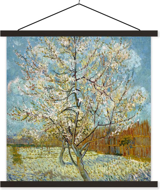 Porte-affiche avec affiche - Affiche scolaire - Pêcher en fleurs - Vincent van Gogh - 90x90 cm - Lattes noires