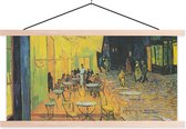 Posterhanger incl. Poster - Schoolplaat - Caféterras bij nacht - Vincent van Gogh - 150x75 cm - Blanke latten