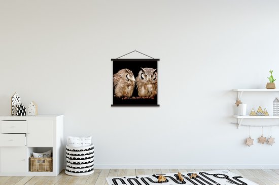 Porte-affiche avec affiche - Affiche scolaire - Hibou - Vogel - Zwart - 40x40 cm - Lattes noires