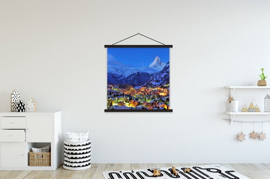 Support pour affiche avec affiche 120 x 120 cm - Affiche scolaire - Lever de soleil sur le Cervin suisse à Zermatt - Affiche textile - Lattes noires