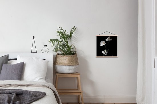 Support pour affiche avec affiche 40x40 cm - Affiche scolaire - Orchidée - Fleurs - Zwart - Wit - Nature morte - Affiche textile - Lattes vierges