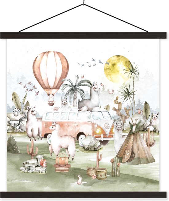 Schoolplaat kind - Kinderkamer decoratie - Alpaca - Dieren - Kinderen - Luchtballon - 60x60 cm - Decoratie voor kinderkamers